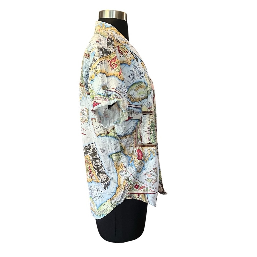 Vintage map print button up shirt short sleeve SP - Picture 4 of 13